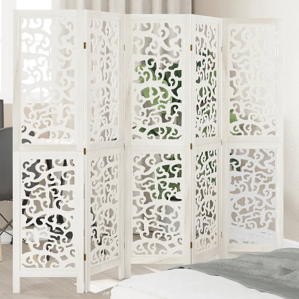 Divisorio Ambienti 5Pannelli Bianco Legno Massello di Paulownia 358741