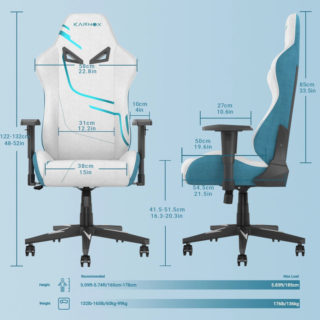 Sedia da gaming ergonomica - Zephmum - Regolabile in altezza con supporto lombare e poggiatesta, tessuto bianco e blu