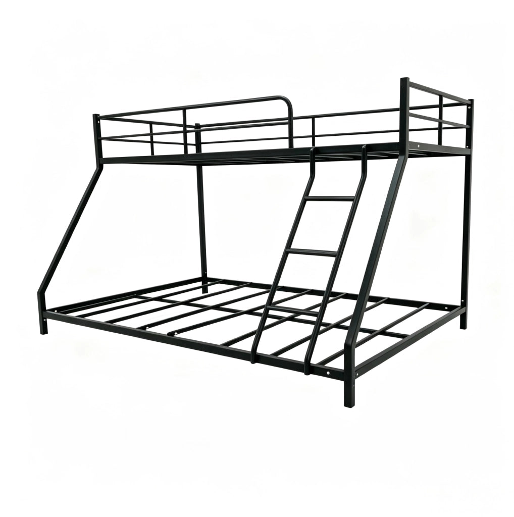 Letto a castello 200x140x137 cm salvaspazio con 2 zone letto in metallo nero