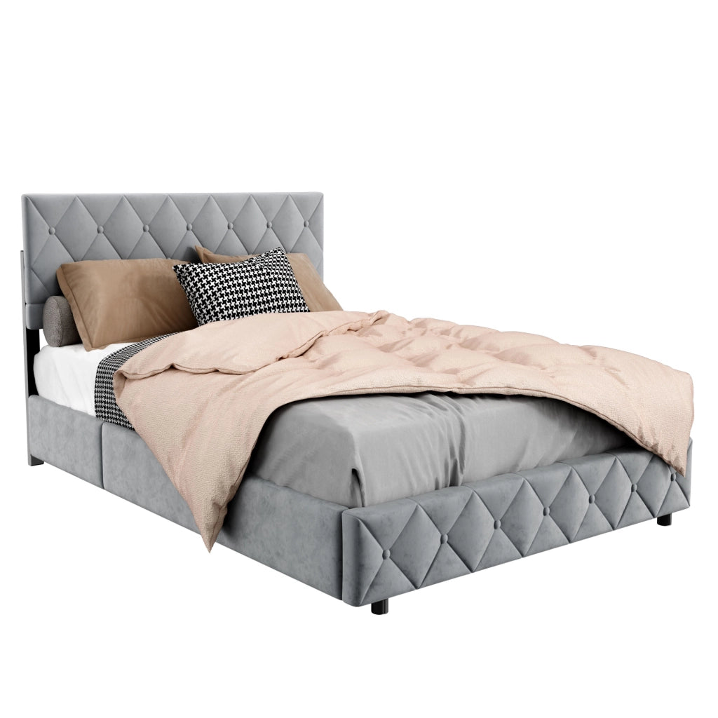 LETTO Imbottito 140x200 cm Velluto Grigio