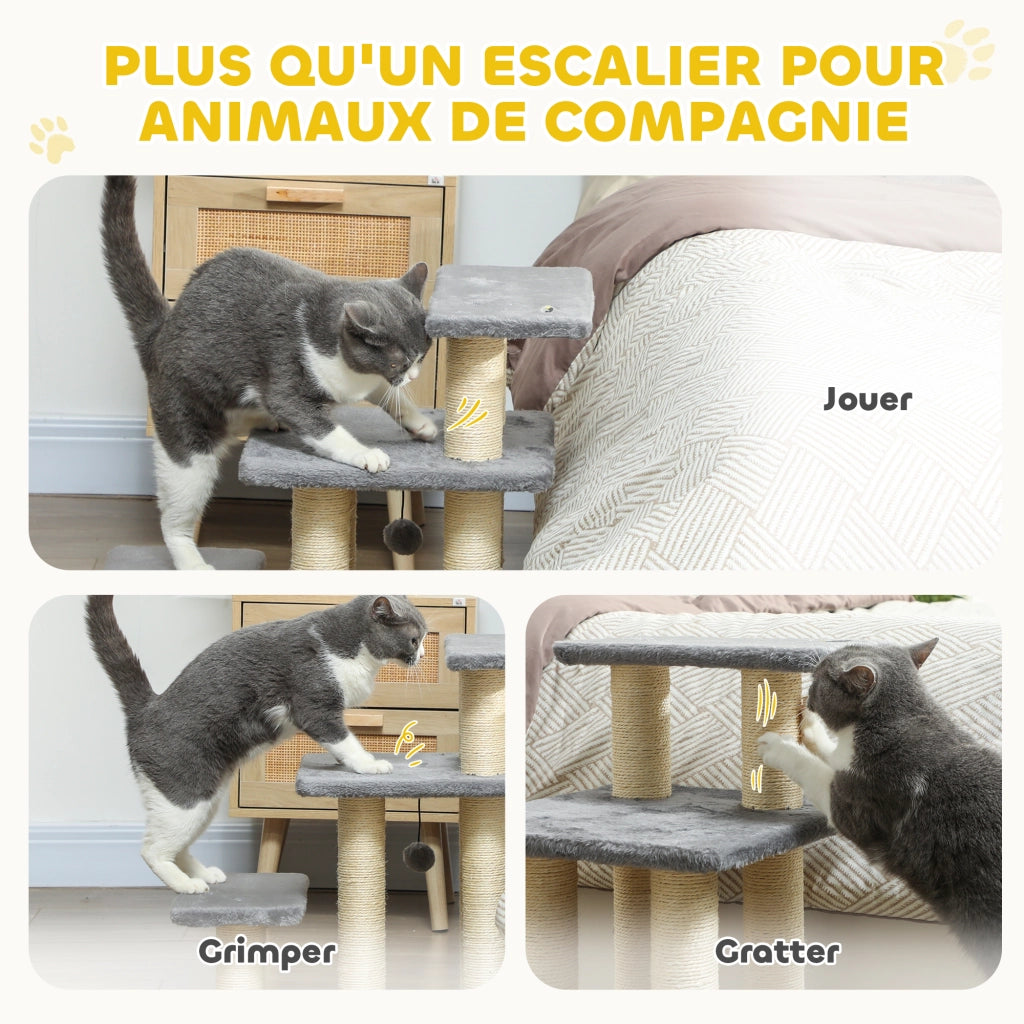 Scala per Animali Domestici Regolabile 3 Gradini ¨C Zephmum ¨C Grigio 52x34.5x54cm