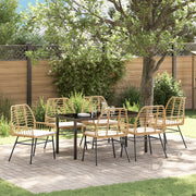 Set da Pranzo da Giardino 7 Pezzi con Cuscini Marrone in Polyrattan