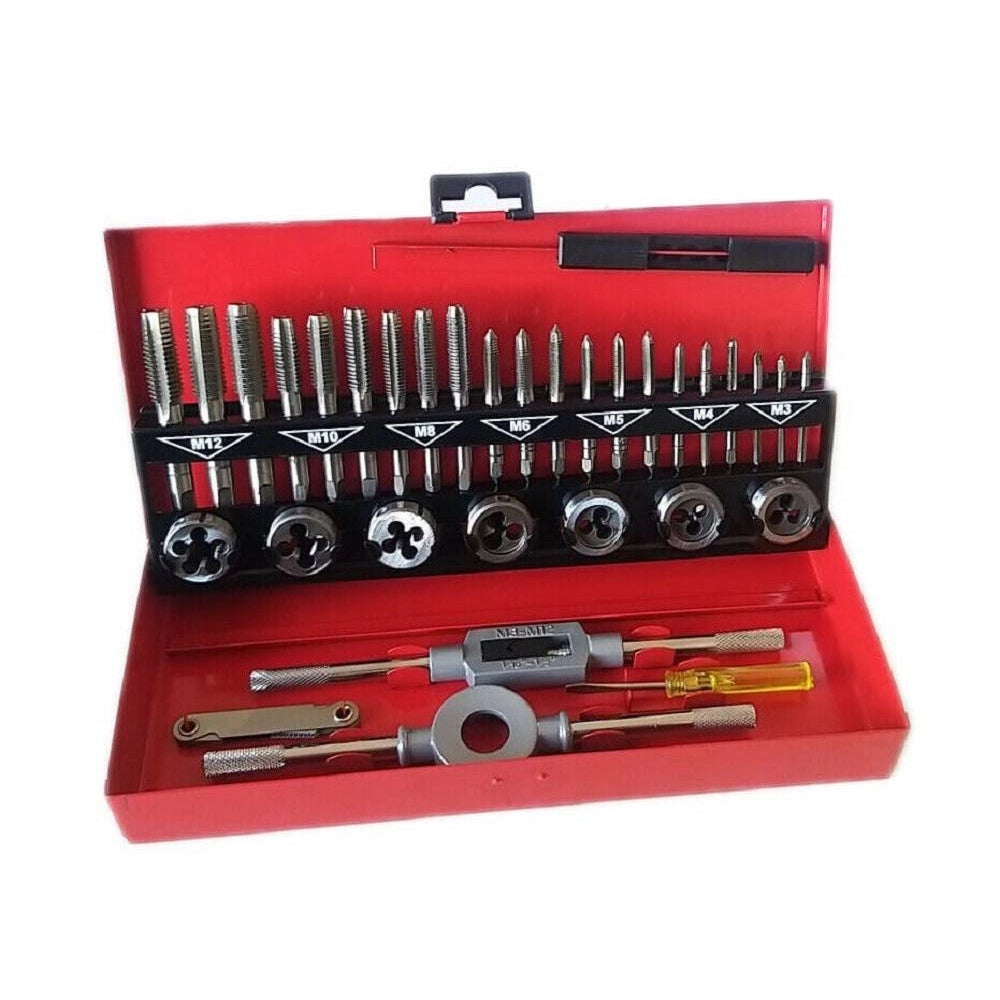 Trade Shop - Set 32 Pezzi Cassetta Kit Filiera Per Filettatura Maschi E Femmine Hx32td -