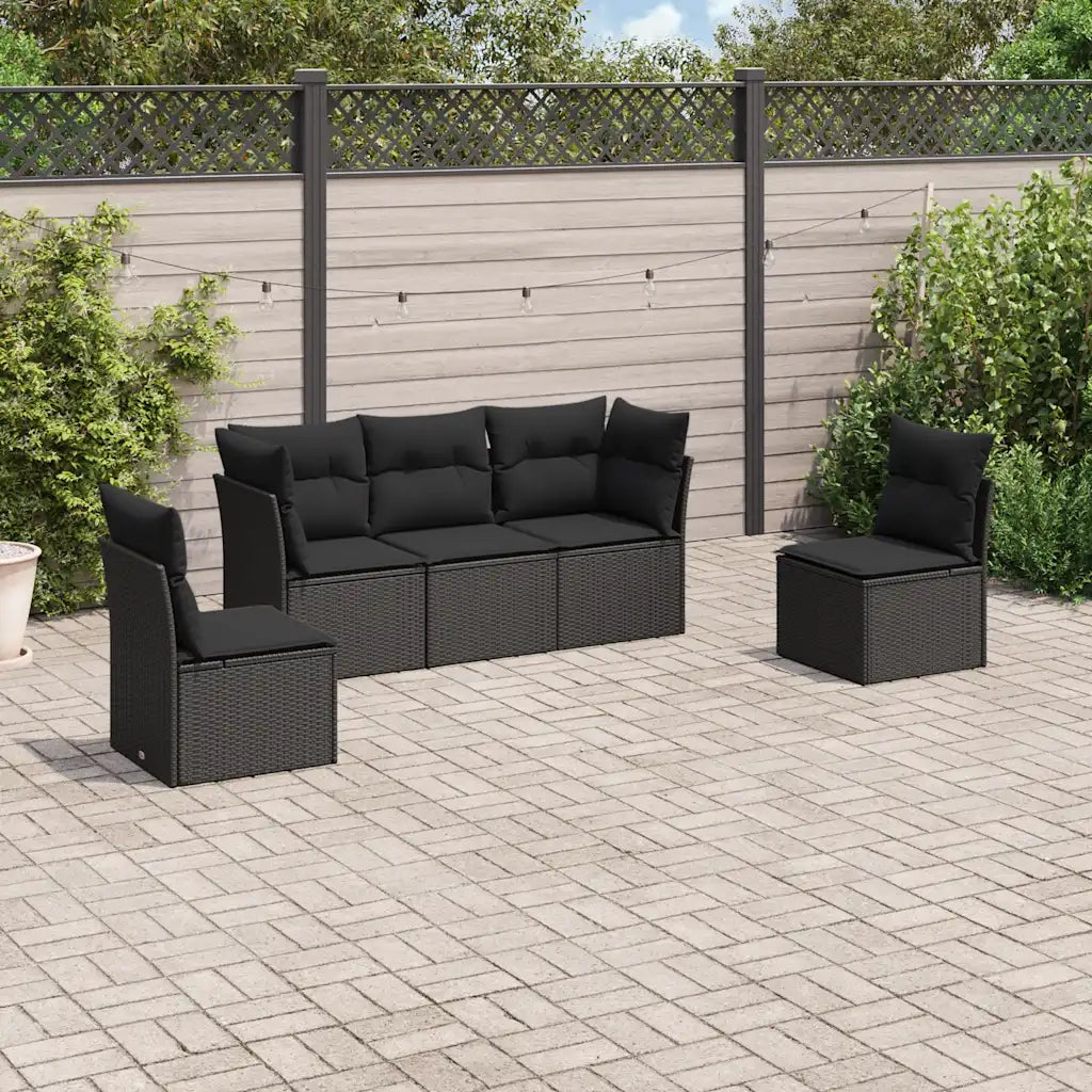 Set Divani da Giardino 5 pz | Set Salotto da Giardino con Cuscini in Polyrattan Nero