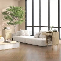 Comodino con Armadio e Ripiano, Porta in Rattan Intrecciato, 1 Cassetto, Design Bohémien, 40 x 40 x 68,5 cm, Naturale