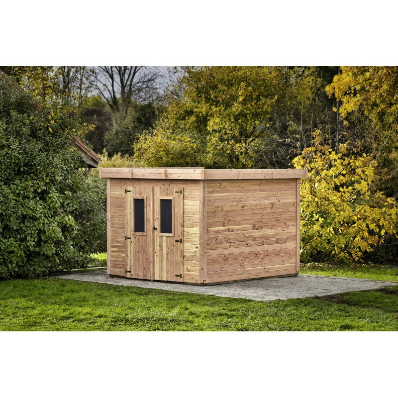 Casetta da giardino in legno 280x280 cm – Spessore pareti 28 mm – Tetto piano policarbonato – Abete naturale – SL3030 Foresta