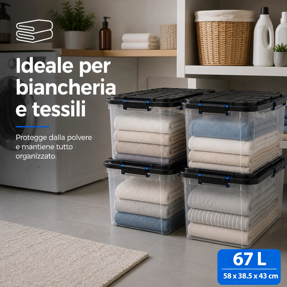 Set 4 Pezzi Contenitori con Coperchio 58x38,5x43 cm Storage Box Solid Cargo Capienza 67L in Plastica