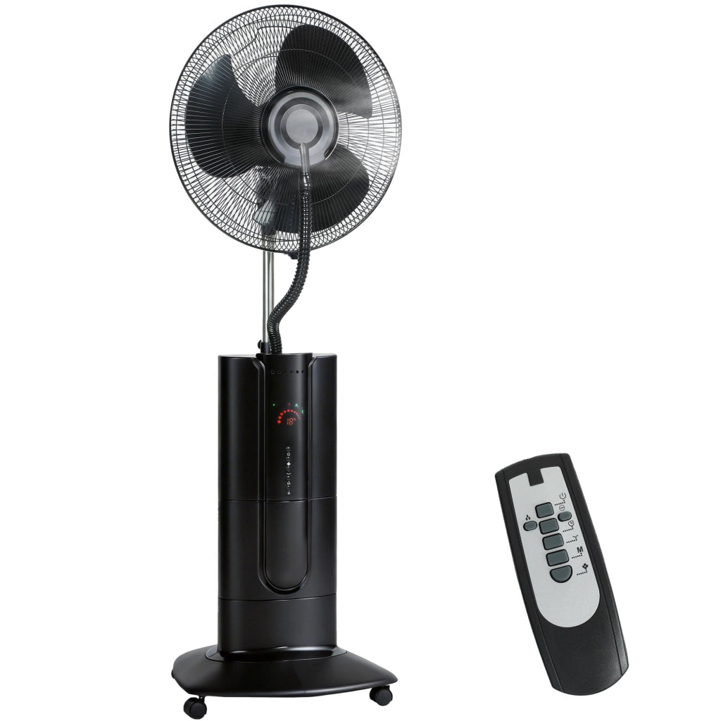 Ventilatore a Piantana 3 in 1 Oscillante 45x38x130 cm con Nebulizzatore d'Acqua Telecomando e Timer 9h Nero