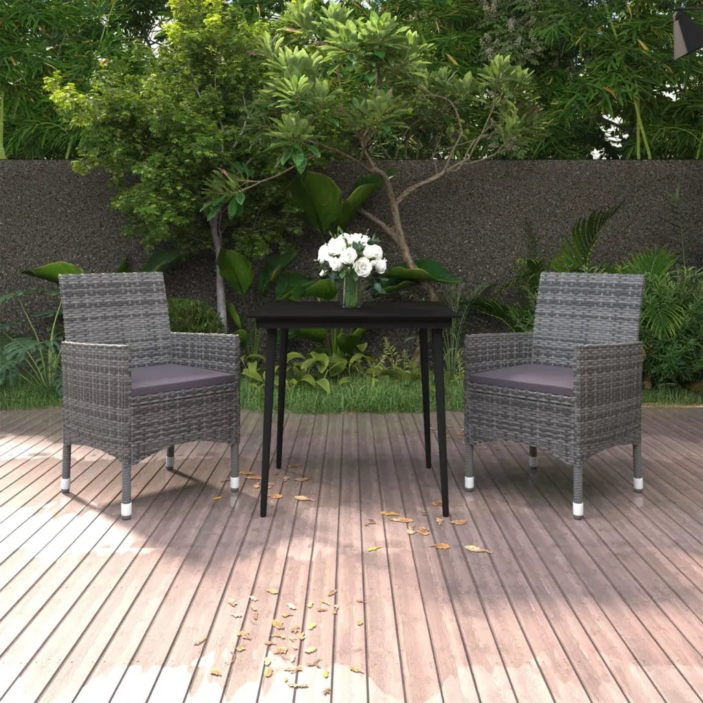 Set da Pranzo per Giardino 3 pz con Cuscini Polyrattan e Vetro 3099739