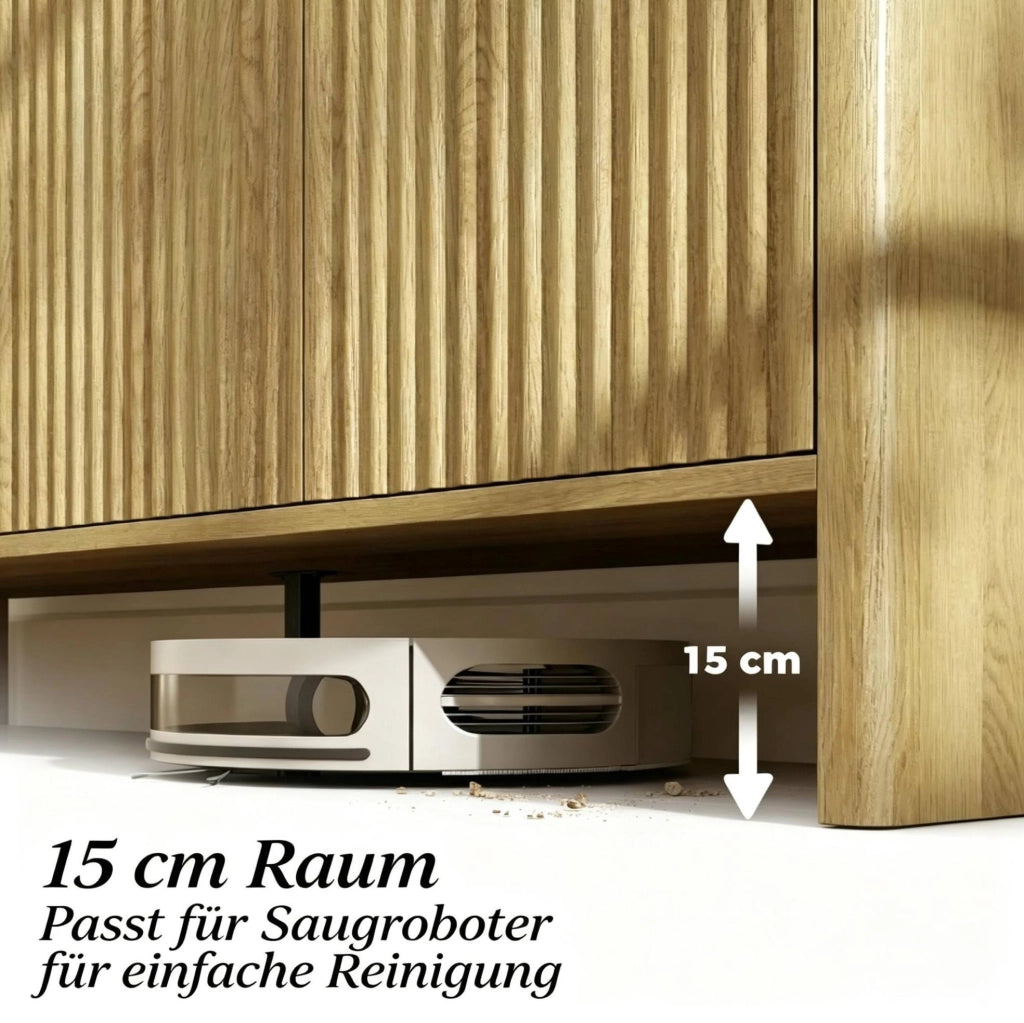 Sideboard 147x40x77 cm in MDF effetto rovere con ripiani regolabili e ante push-to-open