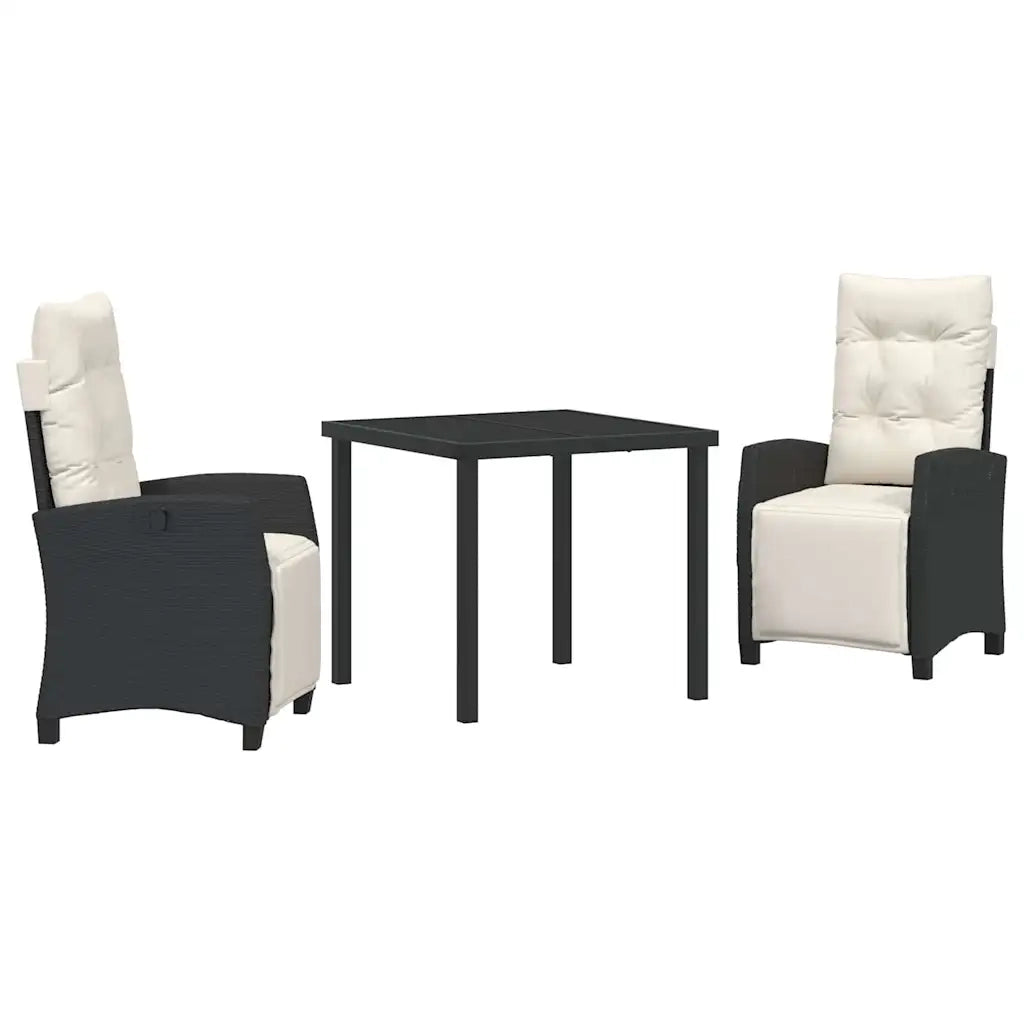 Set da Pranzo per Giardino con cuscino 3 pcs Nero polyrattan 3380414