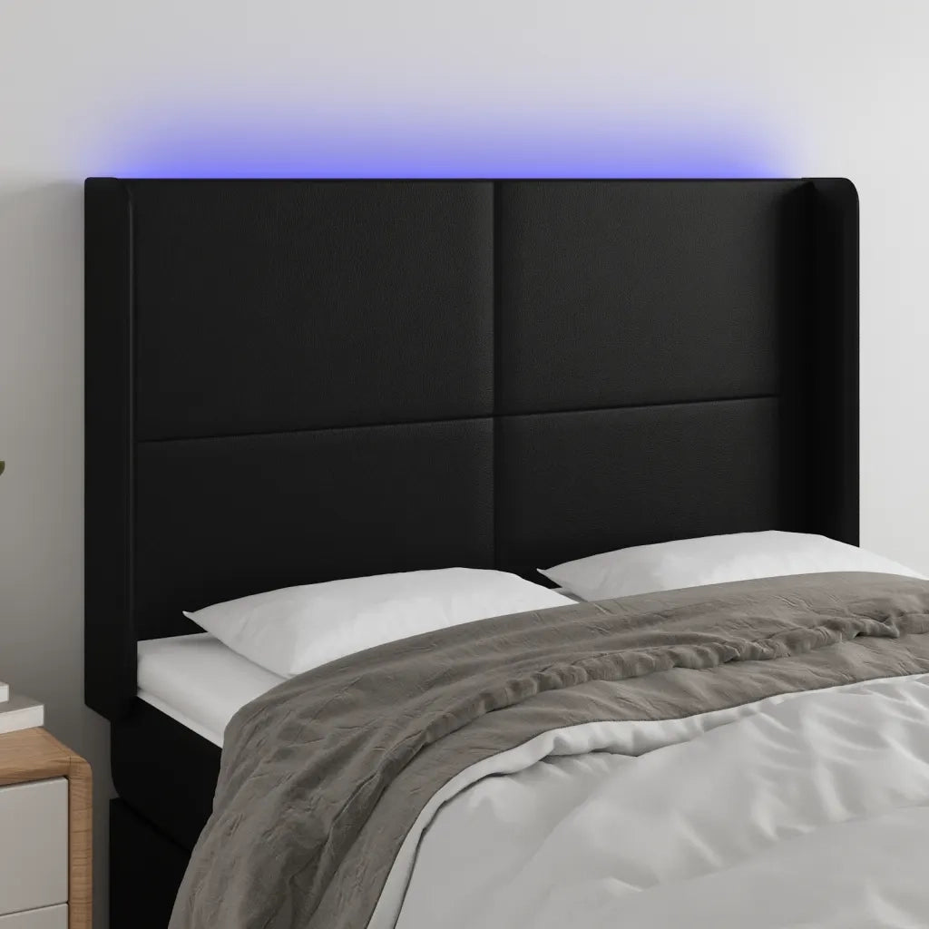 Testiera | Testata a LED Nera 147x16x118/128 cm in Similpelle