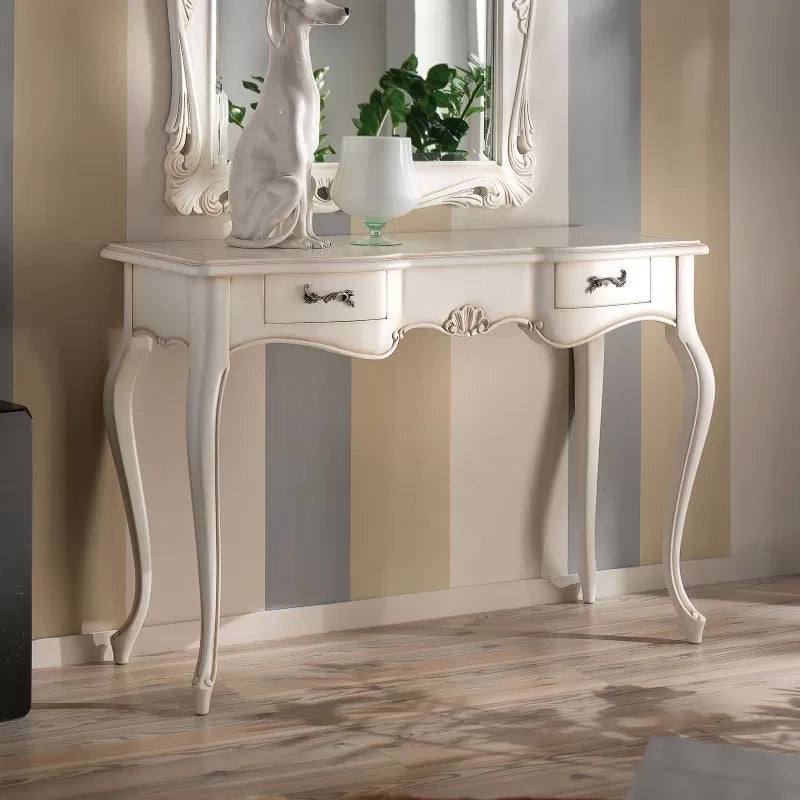 Consolle classica 2 cassetti legno shabby bianco 119x45x80 - Mobili 2G