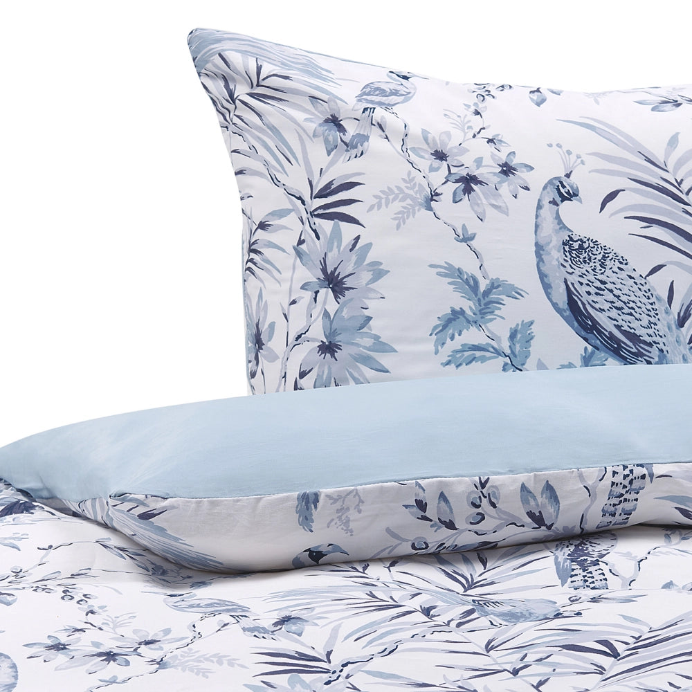 Set copripiumino e federa in misto cotone bianco e blu motivo floreale 155 x 220 cm Camera da letto moderna Boho