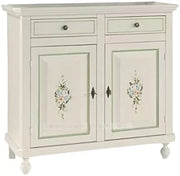 Madia credenza 2 ante napoletana bianco decori e profili verdi  l.104 p.43 h.98 (500) - Mobili 2G