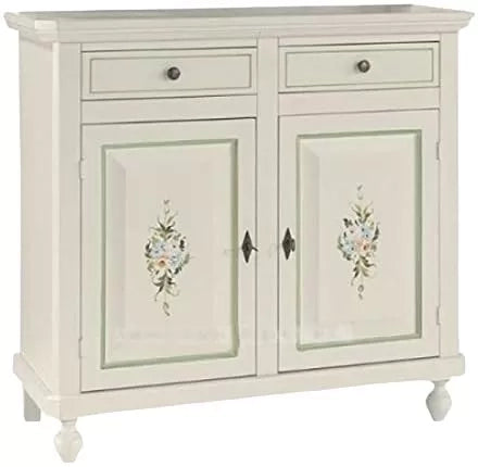 Madia credenza 2 ante napoletana bianco decori e profili verdi  l.104 p.43 h.98 (500) - Mobili 2G