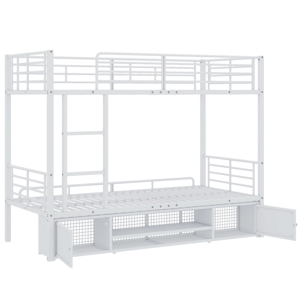 LETTO a castello 90x200 cm in metallo bianco con scala e scarpiera