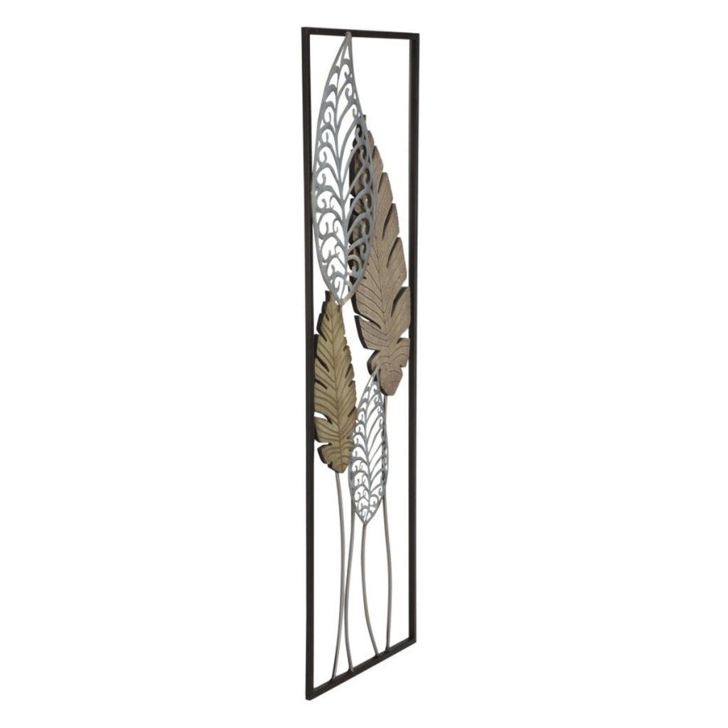 Decorazione in Metallo 3D Foglia 52, Oro, Metallo, 30,5x2,5x99,5 cm