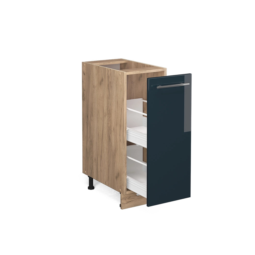 Armadio cucina dispensa alto Fame-Line Blu scuro lucido/Rovere dorato 30 cm, PL Antracite Vicco