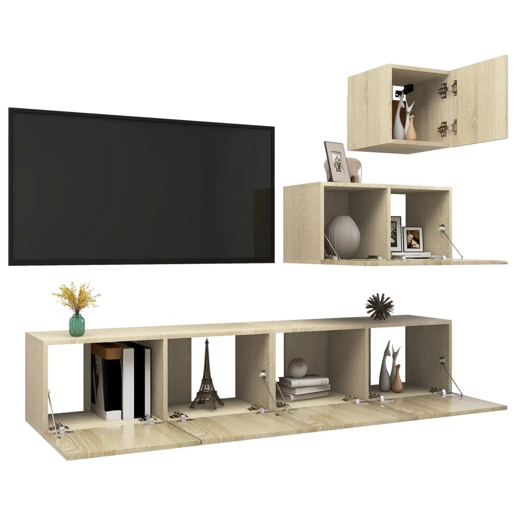 Set di Mobili Porta TV 4 pz-Credenza per TV Rovere Sonoma in Legno Multistrato 876552