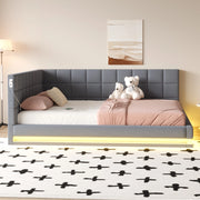 Divano letto 160x200 cm grigio in lino con luci LED e porta USB