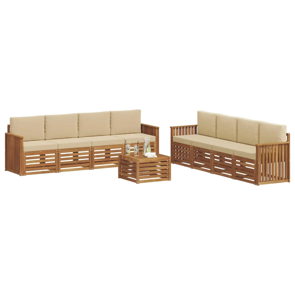 Set divani 9 pcs Naturale e Beige Legno di Acacia Massello 3374568