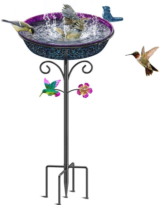 Vogelbad in Piedi per Uccelli Selvatici, Piastra di Cibo per Uccelli, Vogelbad Esterno per Uccelli, Vogelbad Resistente al Freddo e al Gelido, Vogelbad di Grandi Dimensioni (Colorazione Blu Scuro)