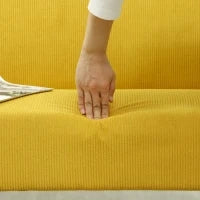Divano a Due Posti con Rivestimento in Velluto a Coste, Imbottitura Spessa e Gambe in Legno Massiccio per Soggiorno, Camera da Letto, Ufficio, Giallo