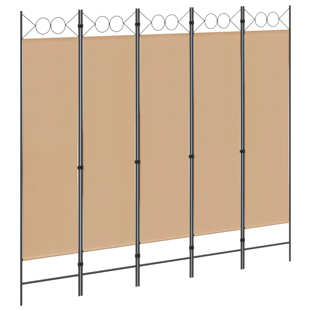 Paravento a 5 Pannelli Beige 200 x 180 cm Tessuto