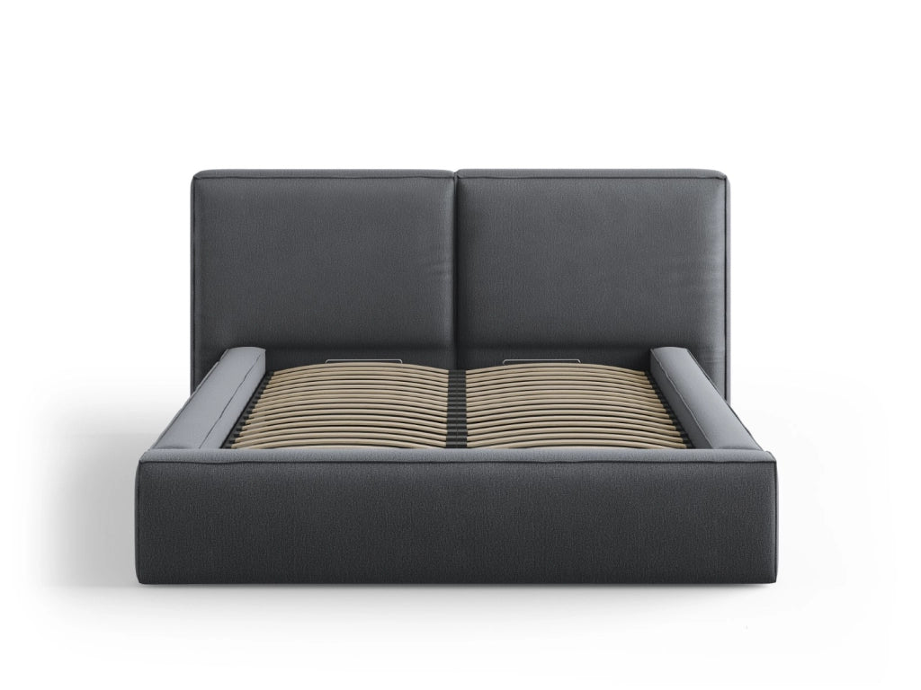 Cosmopolitan Design - Letto a cassettone con testiera doppia "Arendal" 140x200cm in tessuto strutturato grigio scuro 