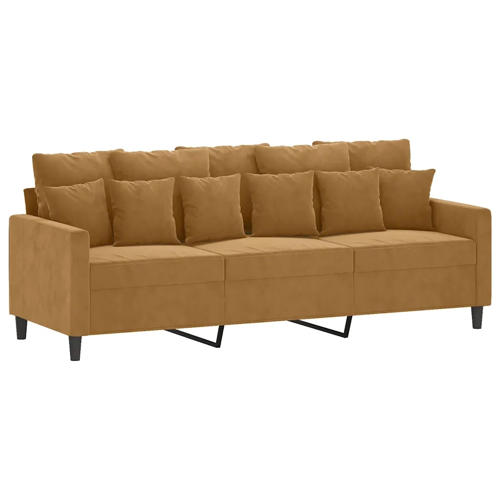 Set di Divani 3 pz con Cuscini Marrone in Velluto