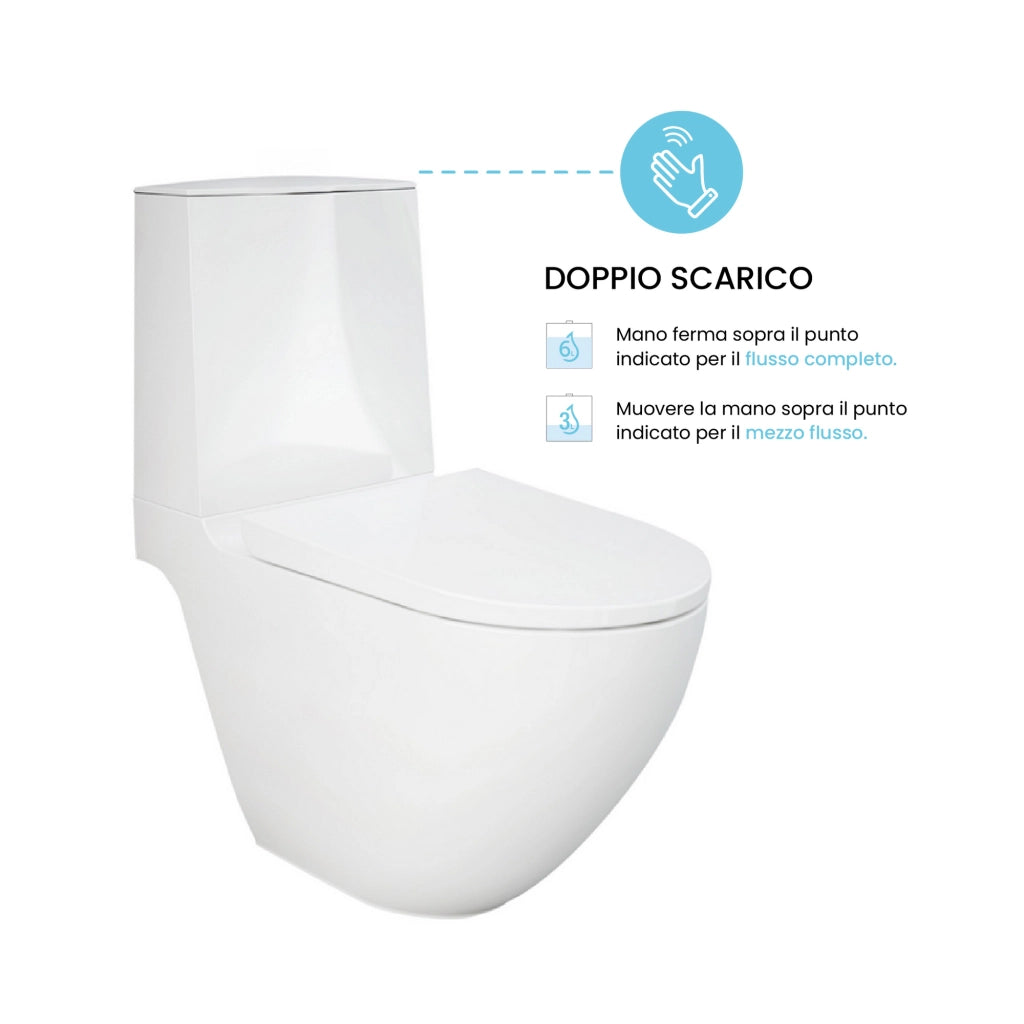WC monoblocco filomuro in ceramica con sedile e cassetta con sensore Rak Des