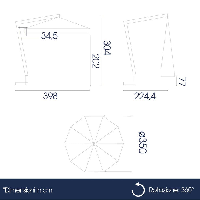 Ombrellone Decentrato da Giardino Ø3,5m Braccio in Legno Ecrù