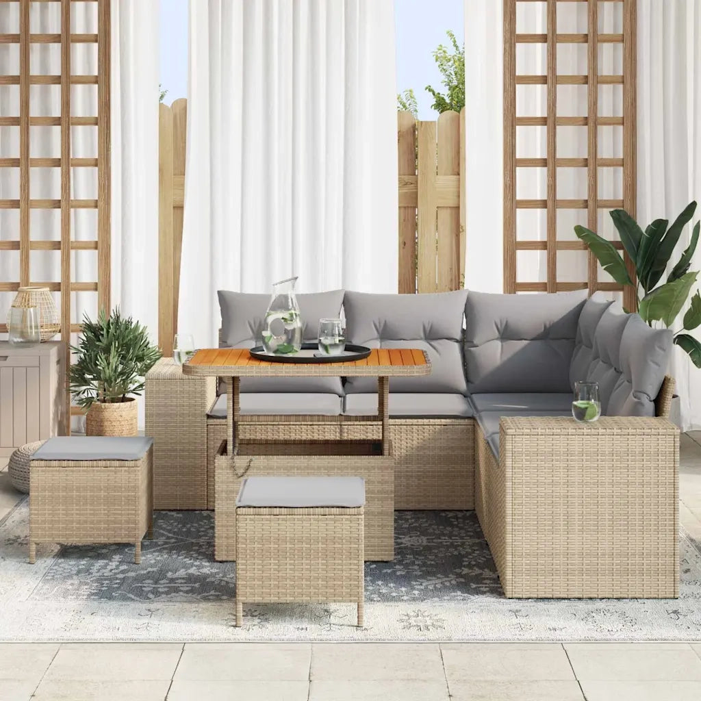 Set Divano da Giardino con cuscino 8 pcs Beige polyrattan