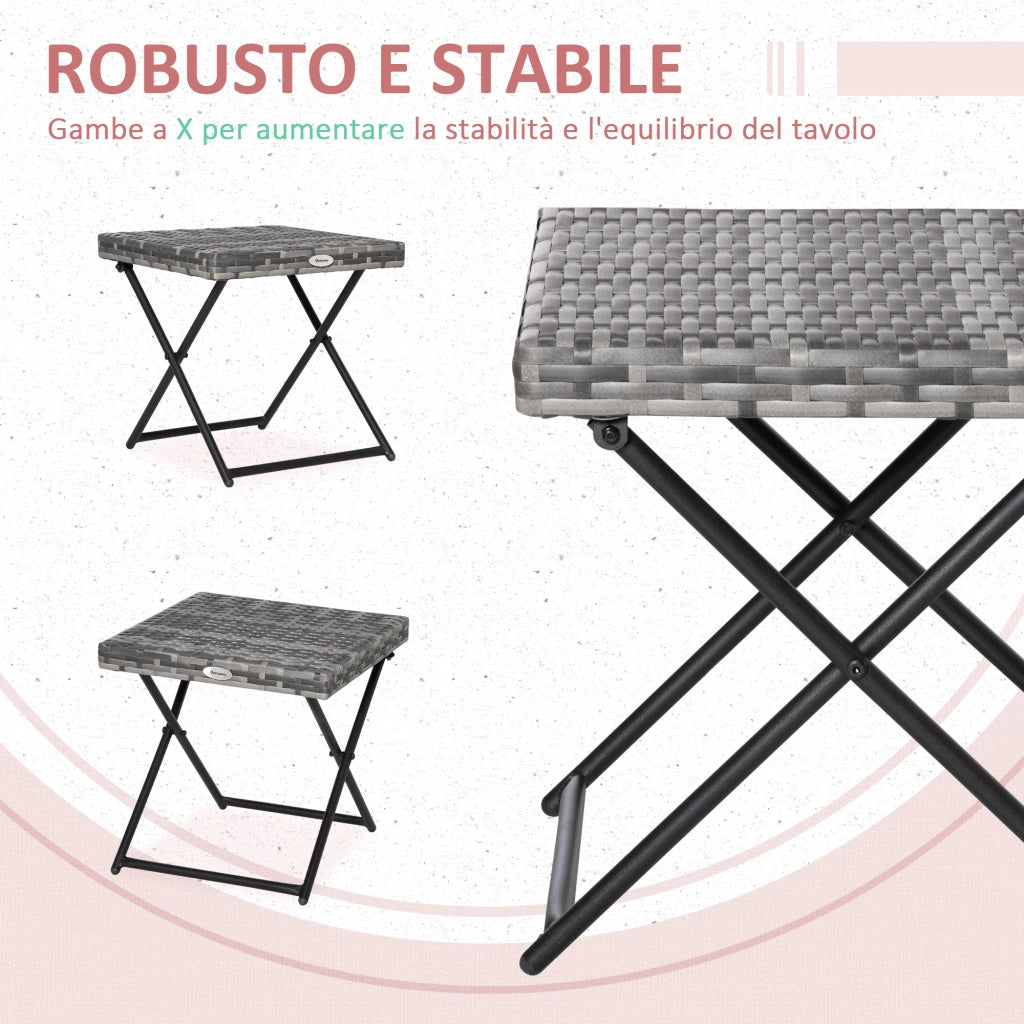 Tavolino da Giardino Pieghevole ¨C zephmum ¨C Rattan Sintetico, Grigio, 40x40x40cm