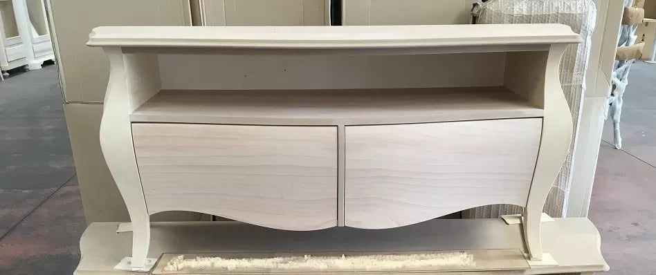 Porta tv  classico in legno bombato 2 cassetti grezzo l.141 p.45 h.62 (3267) - Mobili 2G