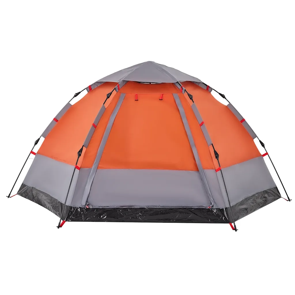 vidaXL Tenda Campeggio Cabina 4 Pers. Grigio Arancione Rilascio Rapido