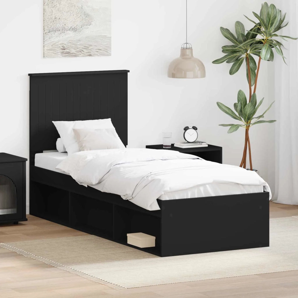 Struttura del letto con testiera Nero 75 x 190 cm Pino massello 3411074