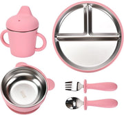 Set di ciotole per lattanti, piatti in acciaio inossidabile per l'allenamento dei bambini, forchette, cucchiai, tazze con beccuccio, set da 5 pezzi
