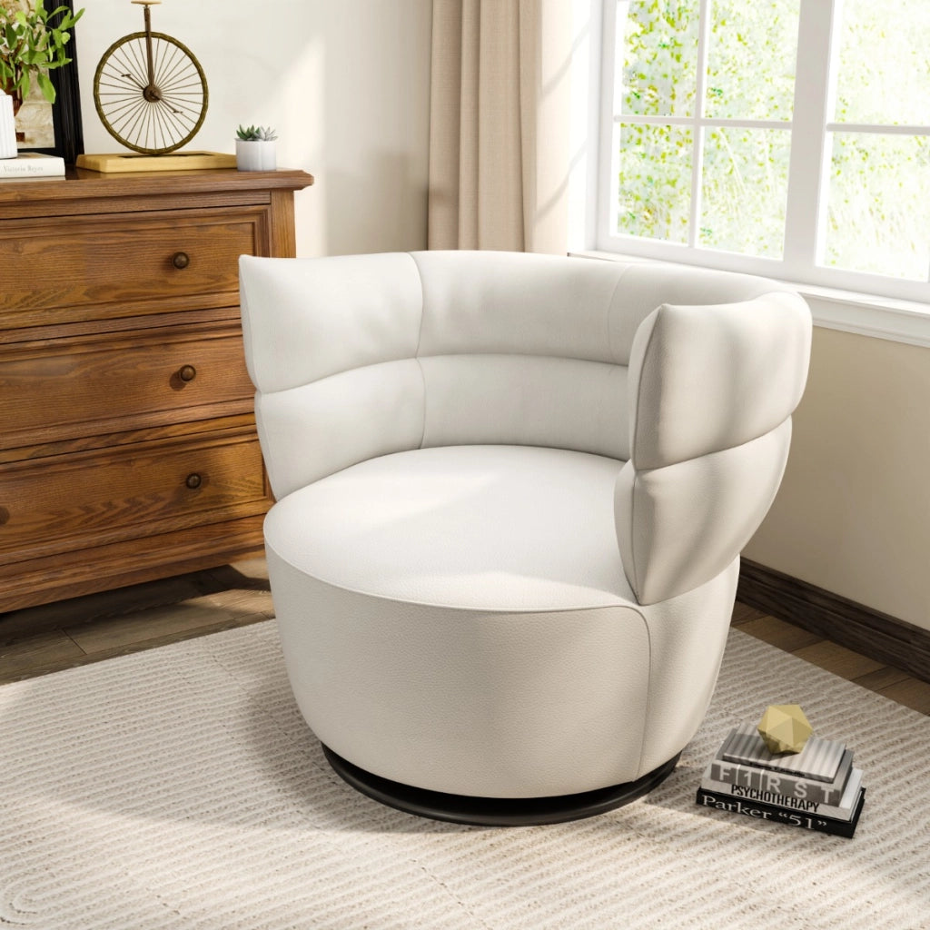 Poltrona girevole in pelle ROYAL 2359, Poltrona ergonomica design moderno con base rotante-Divani