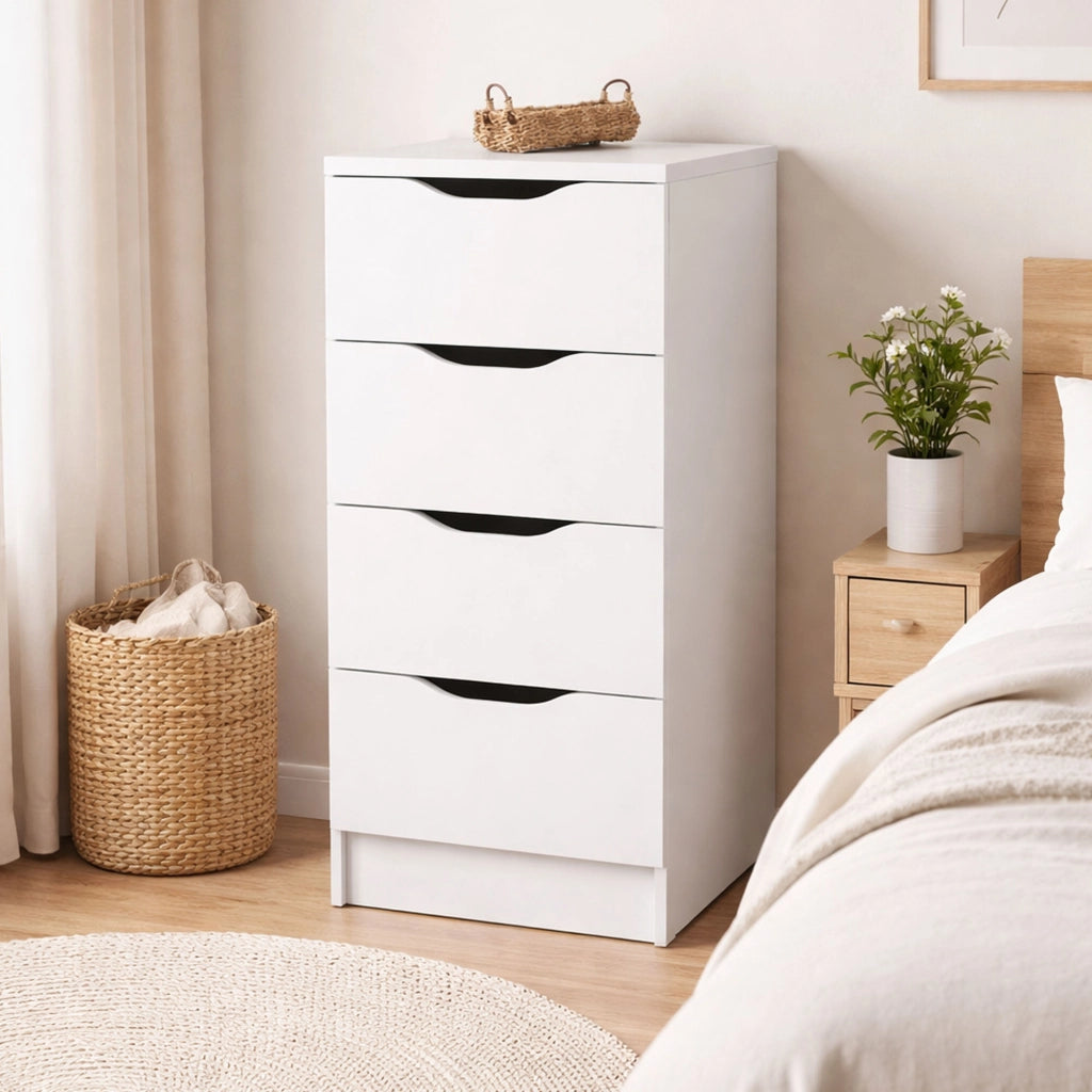 Sarroch, Cassettiera 4 Cassetti, 40x40x92h cm Bianco