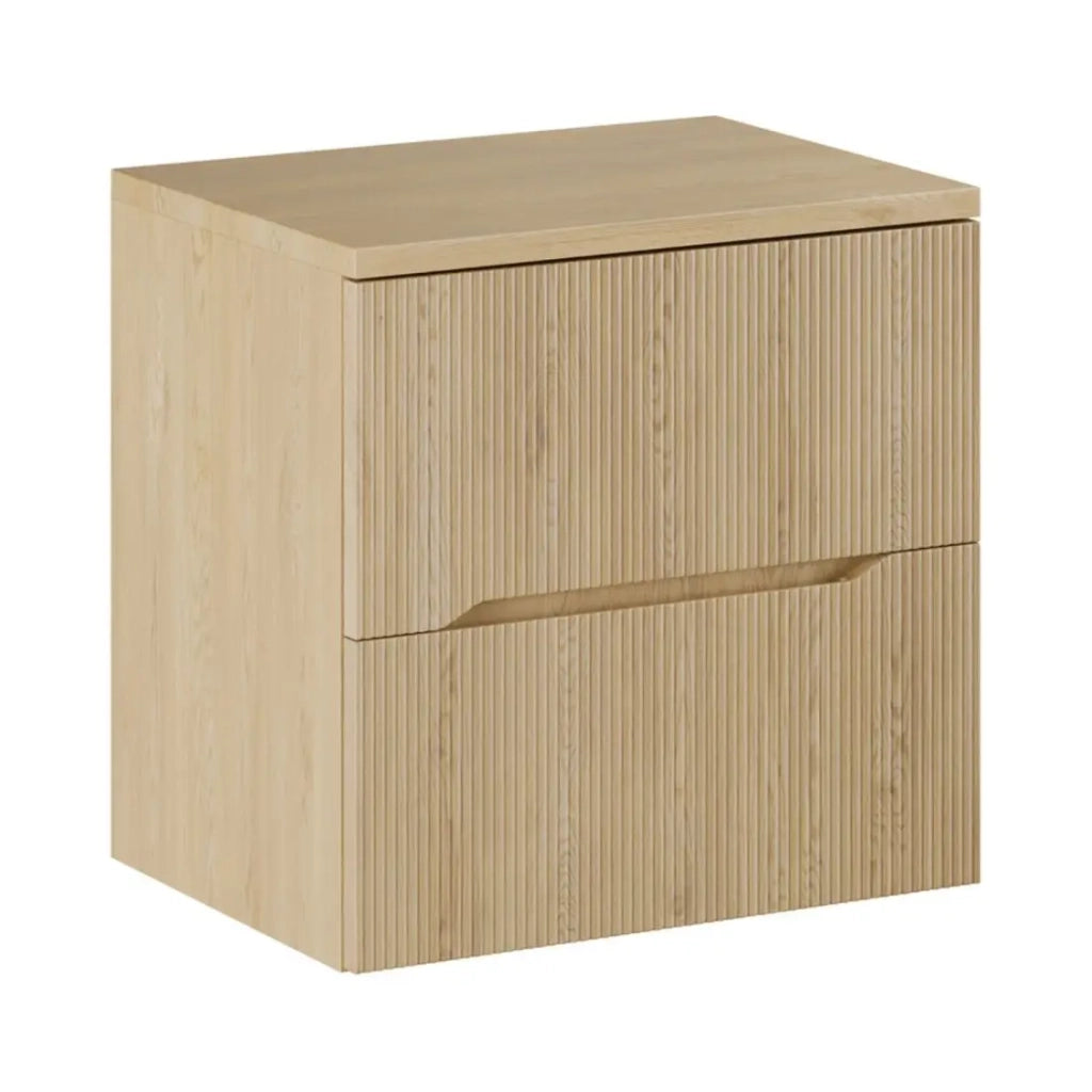 Set da bagno NATURA 60cm: mobile sottolavabo + piano per lavabo in aspetto legno chiaro scanalato verticalmente