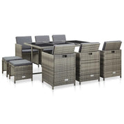 Set da Pranzo da Giardino 11 pz con Cuscini Polyrattan Grigio  cod mxl 36990