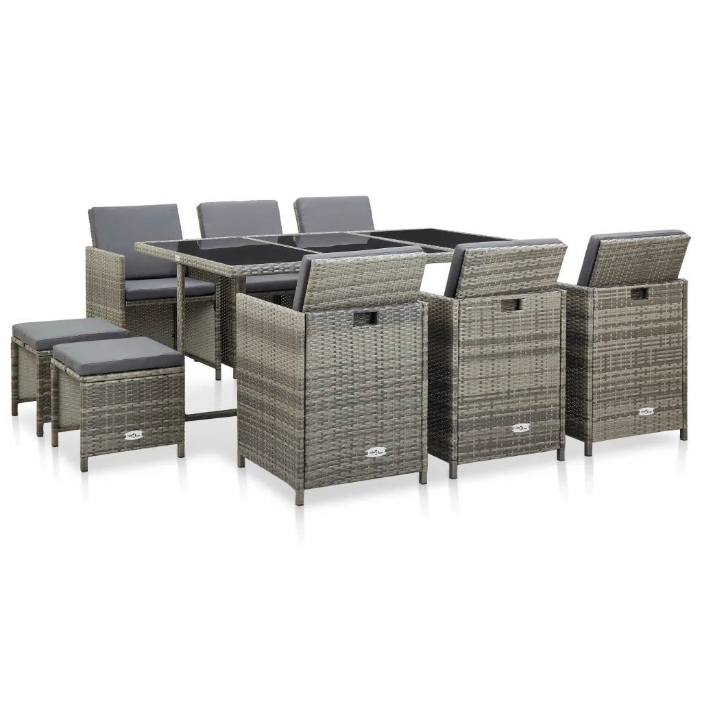 Set da Pranzo da Giardino 11 pz con Cuscini Polyrattan Grigio  cod mxl 36990