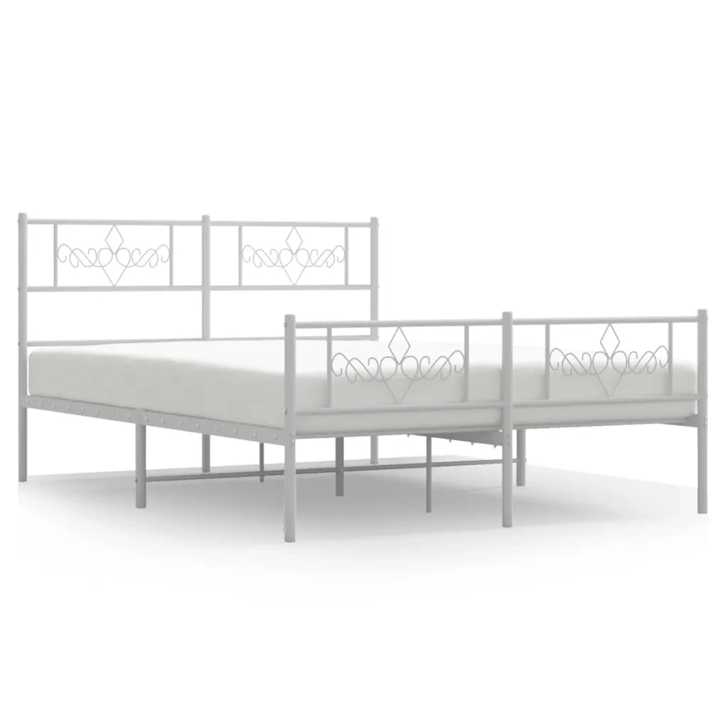 Letto matrimoniale | Letto per adulti | Giroletto con Testiera e Pediera Metallo Bianco 120x190 cm