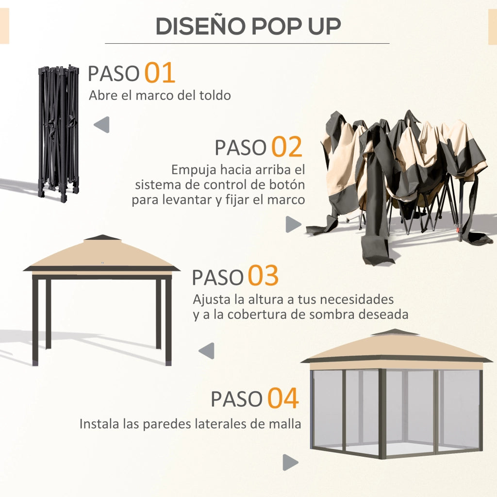 Tenda da Giardino Pieghevole ¨C zephmum ¨C Beige 330x330 cm con Zanzariere
