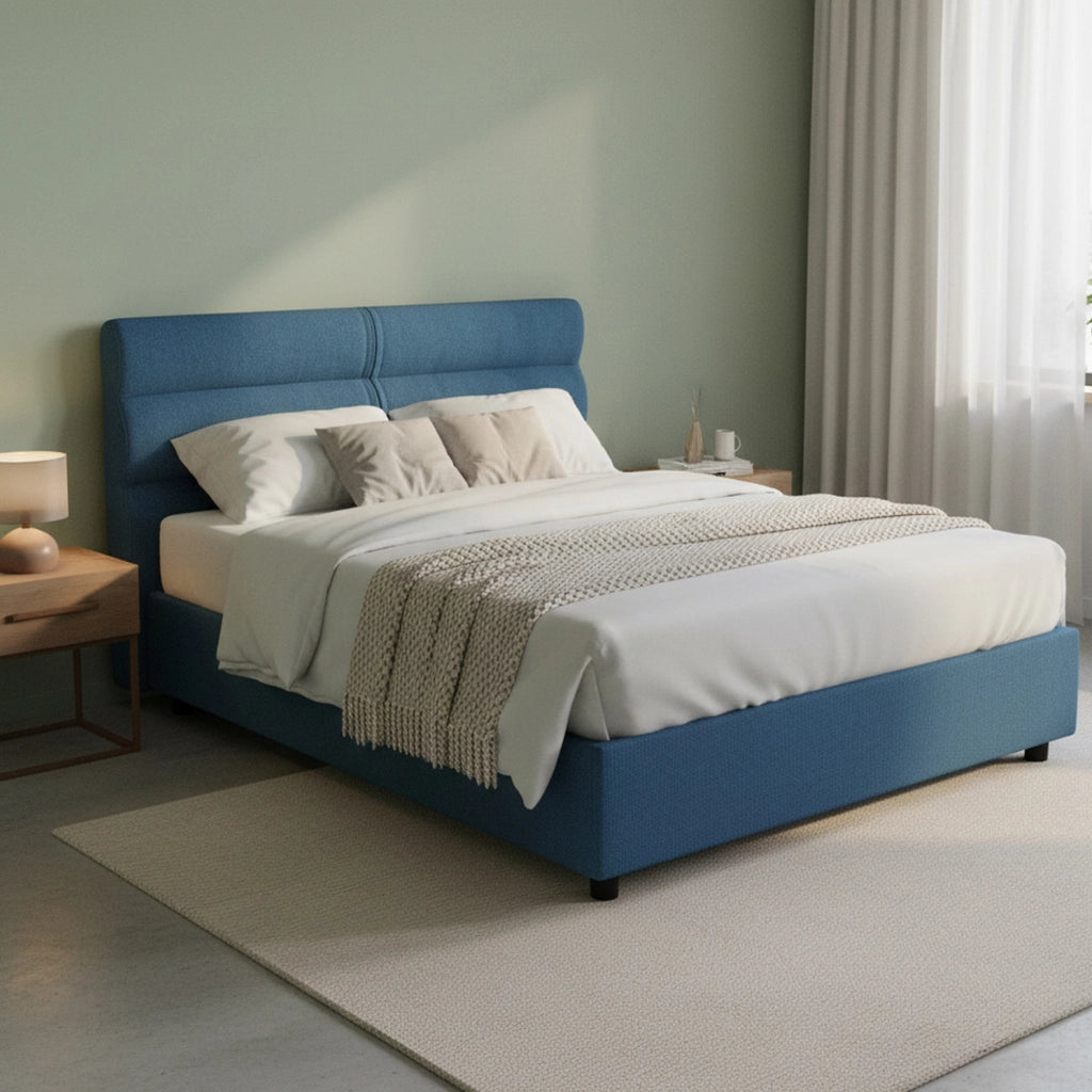 Letto Matrimoniale Bedero, Letto Matrimoniale Materasso Incluso Made in Italy, blu
