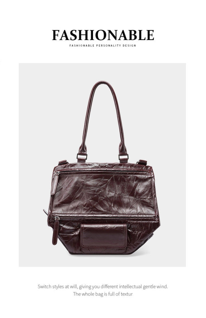 Borsa a tracolla da donna in vera pelle marrone