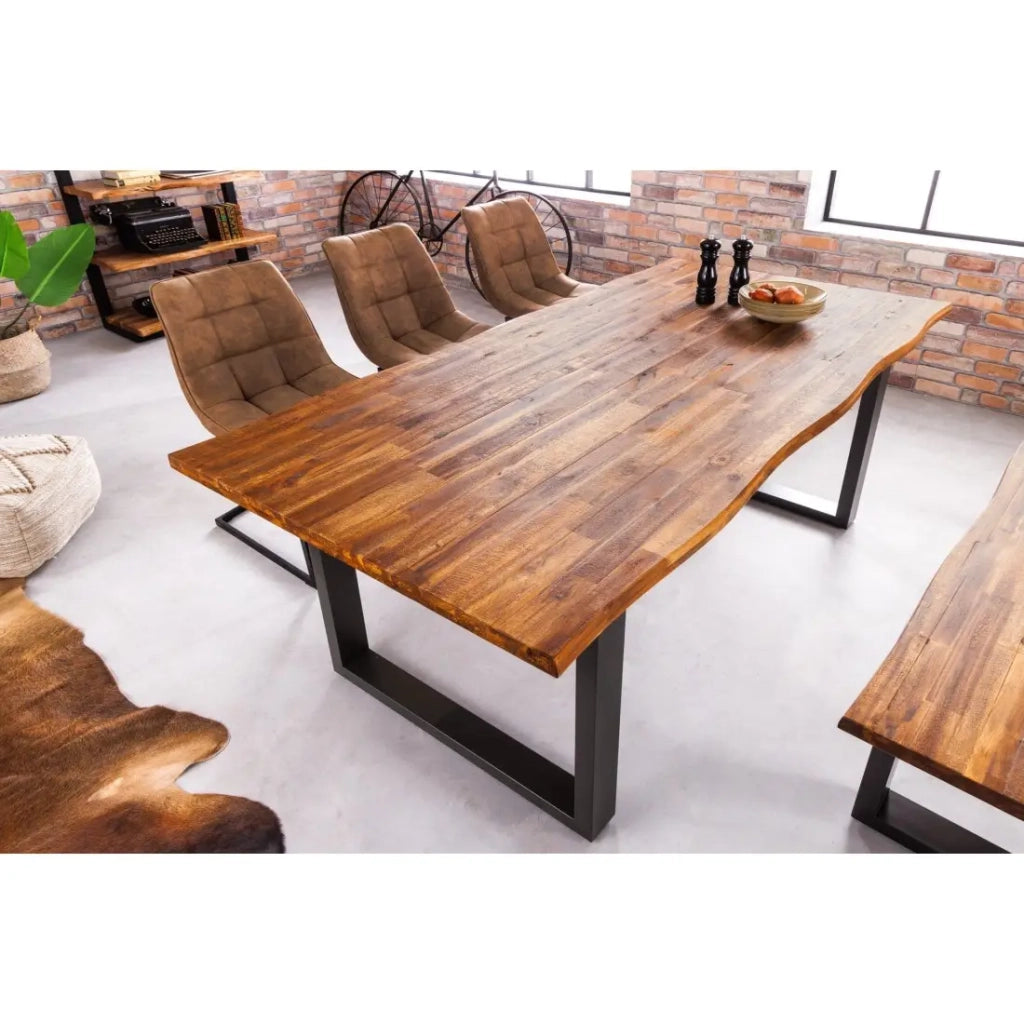 Tavolo da pranzo NALKO 160 cm – Piano in legno di acacia oliato e struttura in metallo nero – Stile industriale e naturale