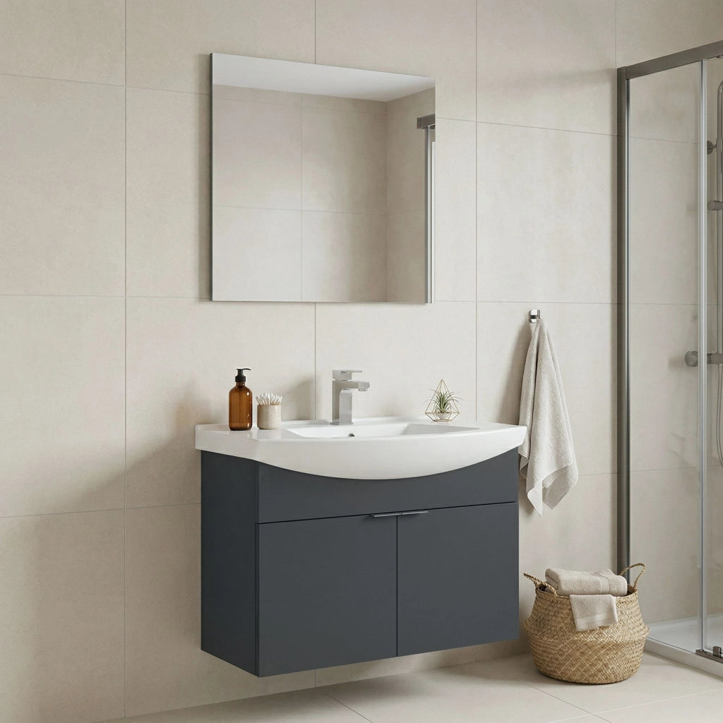 Set mobile lavabo con specchio (2 pezzi) "Purus 80" - 80 x 50 x 58 cm - Antracite opaco